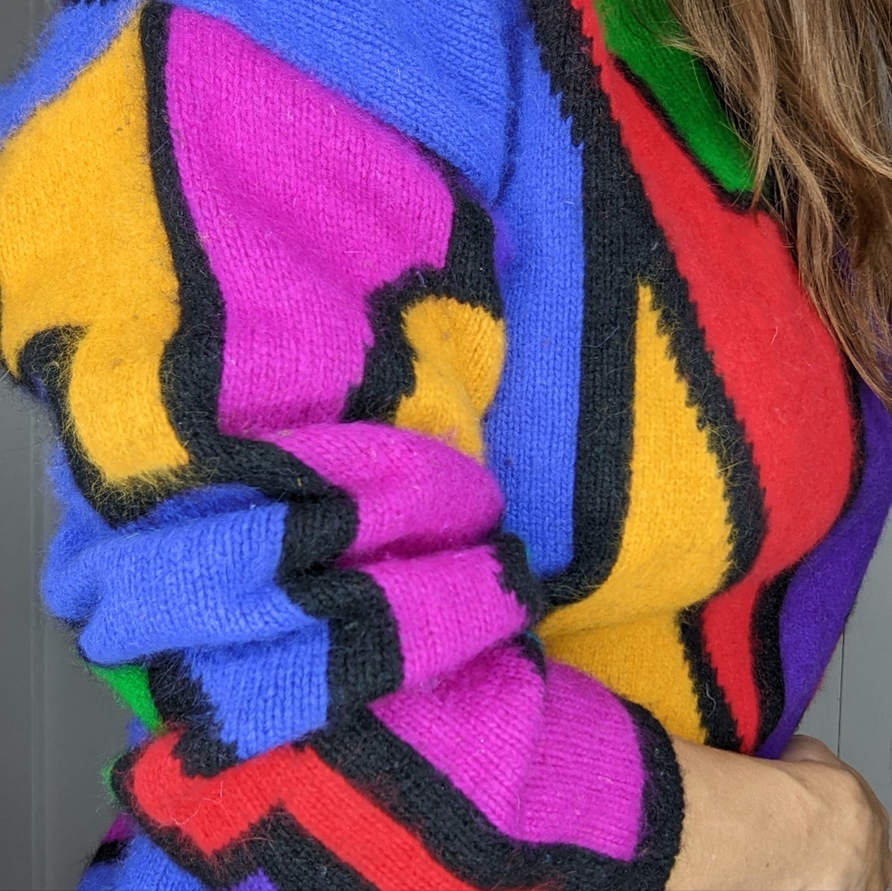 90's Colorblock Angora Geometric Sweater - Picture 4 of 14